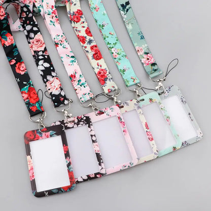 Flower Lanyard Strap ID Card Badge Holder