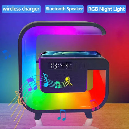 Multifunction Wireless Bluetooth 5.0 Speaker Night Light Fast Charging Station for iPhone & Android