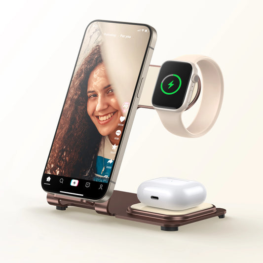 Charging Station 3 in 1, Fast Wireless Charger Stand for iPhone & Apple Watch