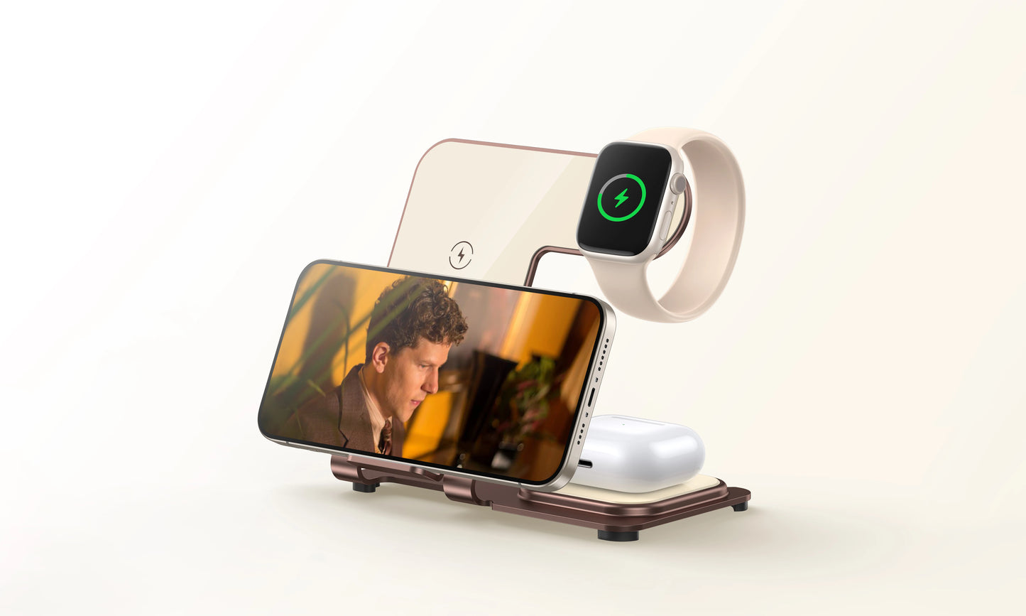 Charging Station 3 in 1, Fast Wireless Charger Stand for iPhone & Apple Watch