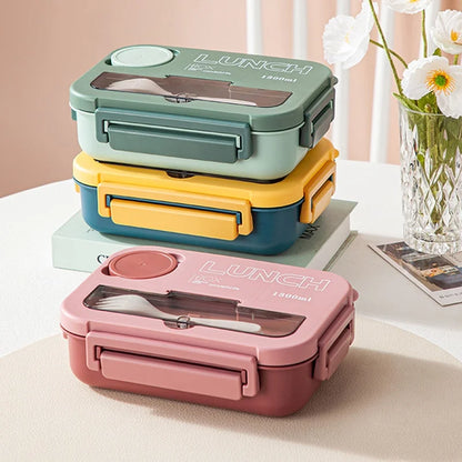 Plastic Portable Lunchbox Microwave Food Containers with Chopsticks Fork Spoon