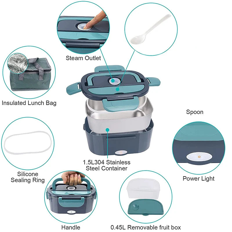 Dual Use Home & Car Electric Heating Leakproof Stainless Steel Lunch Box