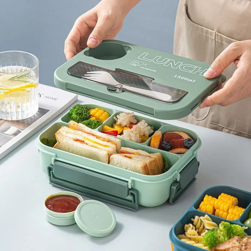 Plastic Portable Lunchbox Microwave Food Containers with Chopsticks Fork Spoon