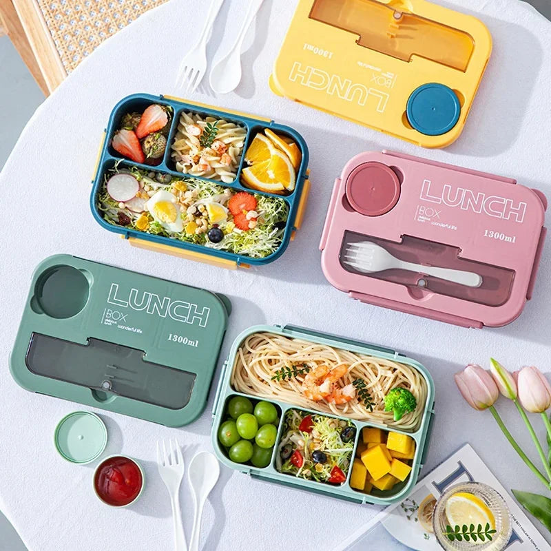 Plastic Portable Lunchbox Microwave Food Containers with Chopsticks Fork Spoon