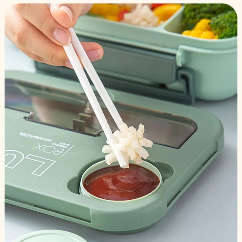 Plastic Portable Lunchbox Microwave Food Containers with Chopsticks Fork Spoon