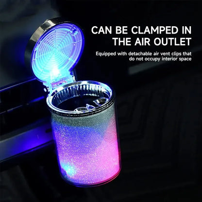 Car Ashtray With LED Light Airtight Lid Multifunctional Vehicle Cup Holder