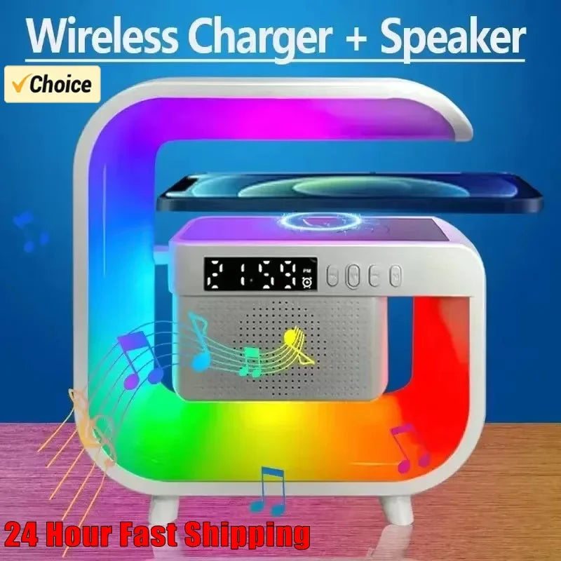 Multifunction Wireless Bluetooth 5.0 Speaker Night Light Fast Charging Station for iPhone & Android