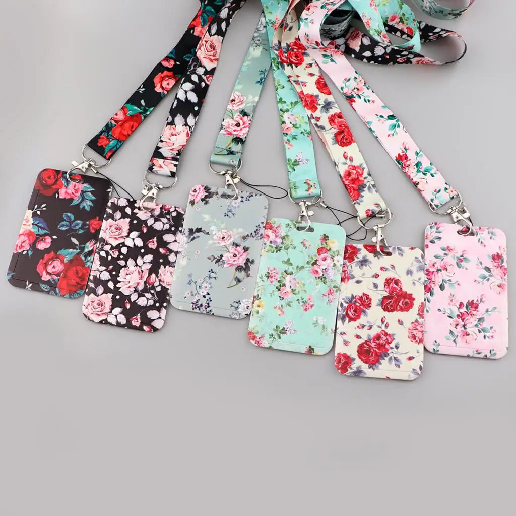 Flower Lanyard Strap ID Card Badge Holder