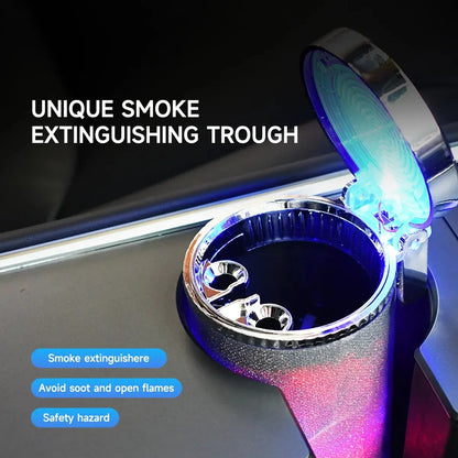 Car Ashtray With LED Light Airtight Lid Multifunctional Vehicle Cup Holder