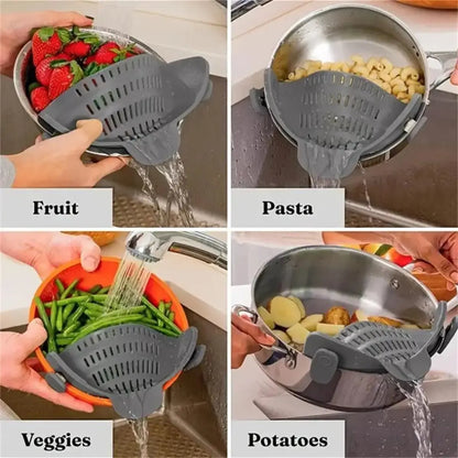 1pc Adjustable Silicone Clip-On Strainer for Pots, Pans, and Bowls