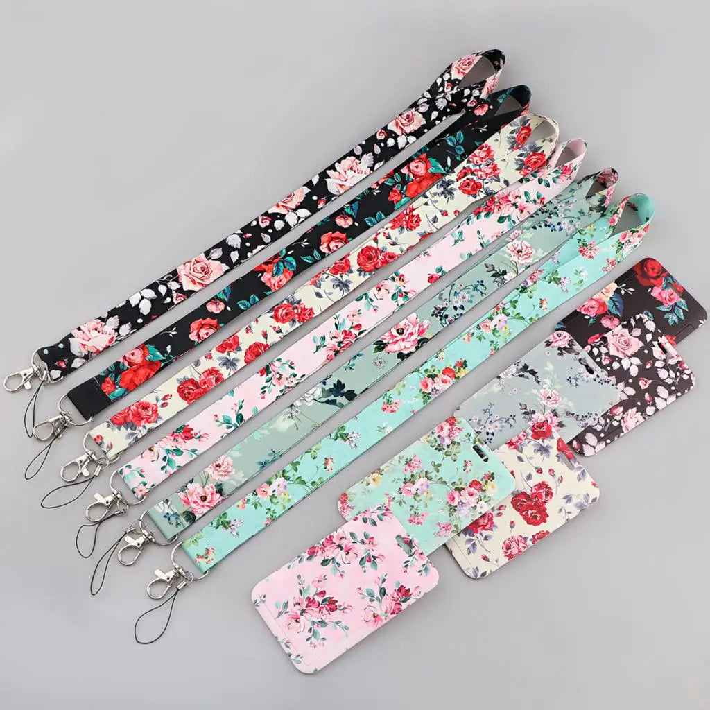 Flower Lanyard Strap ID Card Badge Holder