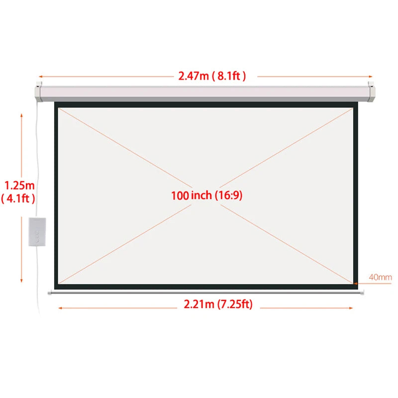 HD 100 Inch 16:9 Electric Motorized Projection Screens Curtain Wireless Remote Control